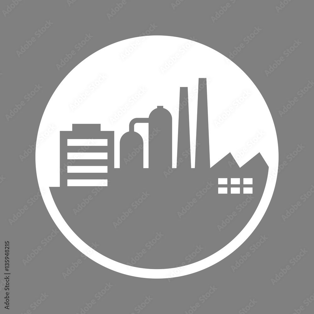 Grey factory vector icon, industrial building Grey factory vector icon, industrial building