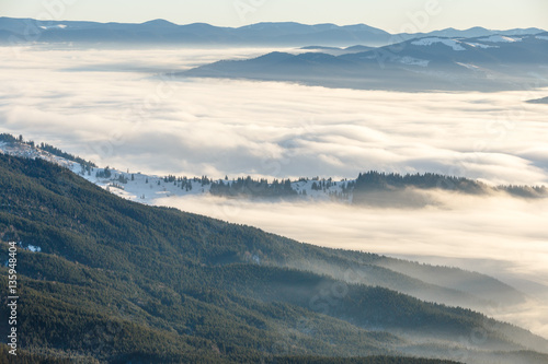 misty mountains on ski resort