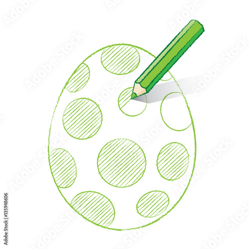 Green Pencil Shading Easter Egg with Dots