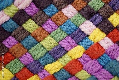 Fotografia, Obraz Colorful yarn weave close up