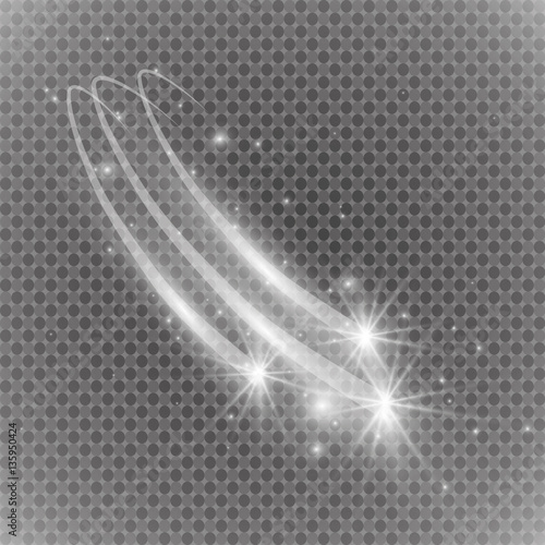 A bright comet with large dust. Falling Star. Glow light effect. Vector illustration.