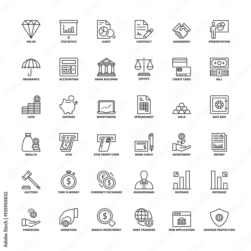 Outline icons. Finances Outline icons. Finances