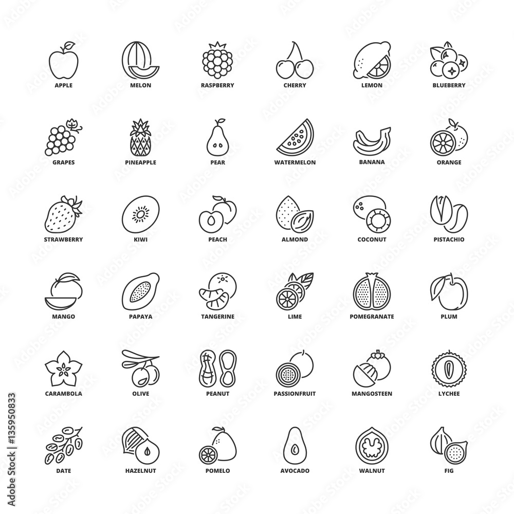 Outline icons. Fruit