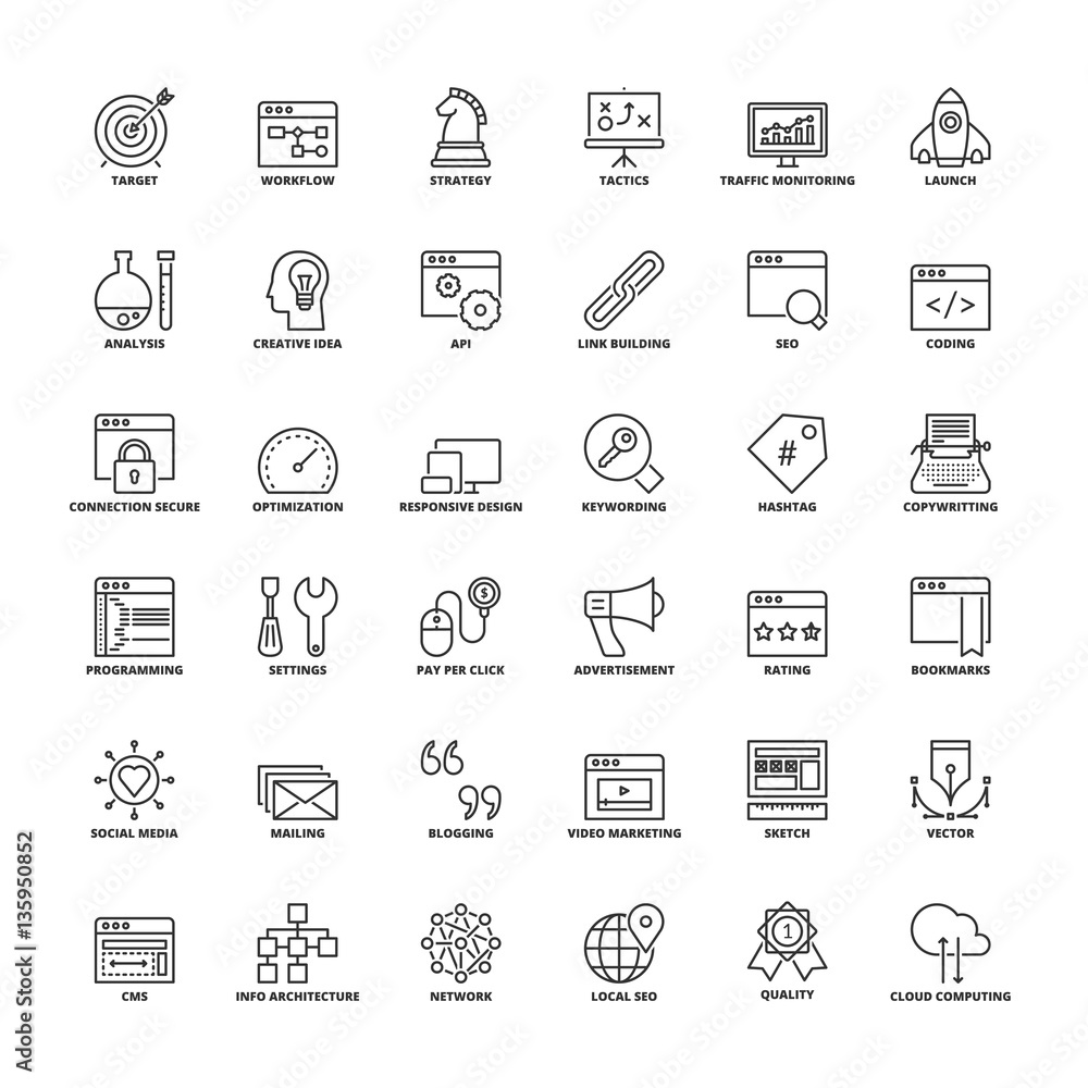 Outline icons. SEO and web development