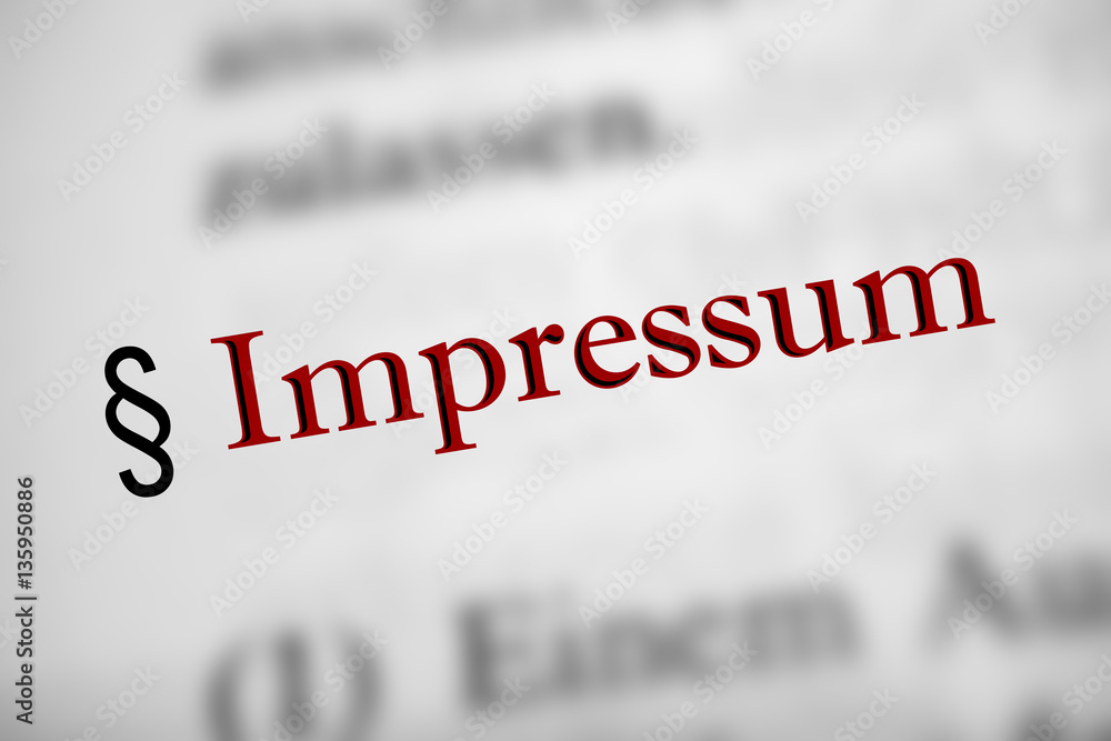 Fototapeta premium Impressum - rote Buchstaben, schwarz abgesetzt