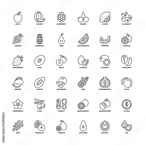 Outline icons. Fruit