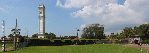 Fort von Matara in Sri Lanka mit Uhrturm, Festunsmauern, Schießscharten und Tor als Panorama photo