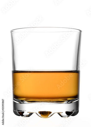 Glass of whiskey on a white background
