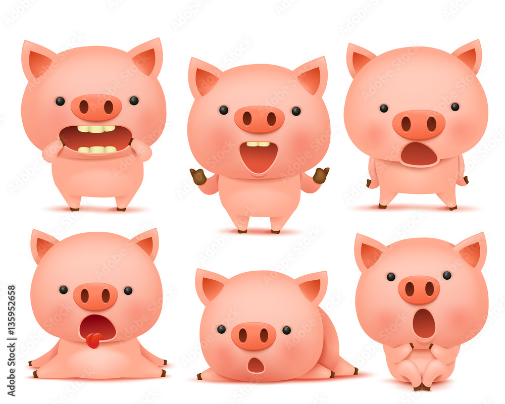 Collection of funny pig cmoticon characters in different emotions Collection of funny pig cmoticon characters in different emotions