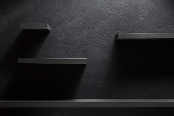 shelf and black wall wood