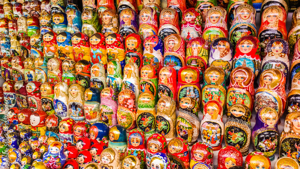 Full Frame Shot Of Russian Nesting Dolls At Market Stall