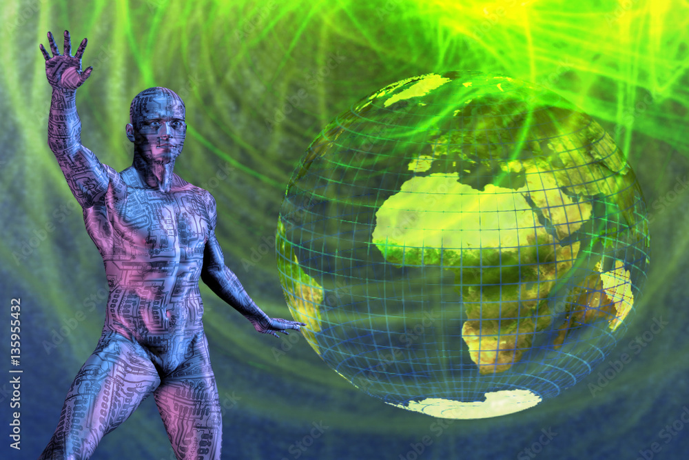 Fototapeta premium Global internet with robot Some elements provided courtesy of NASA