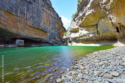 Irati River and walls of Lumbier Canyon in Spanish Navarra photo