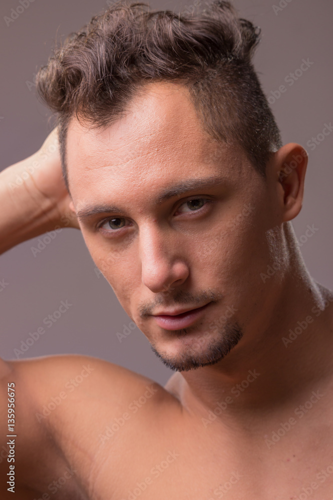 Fototapeta premium one young man head face closeup sexy