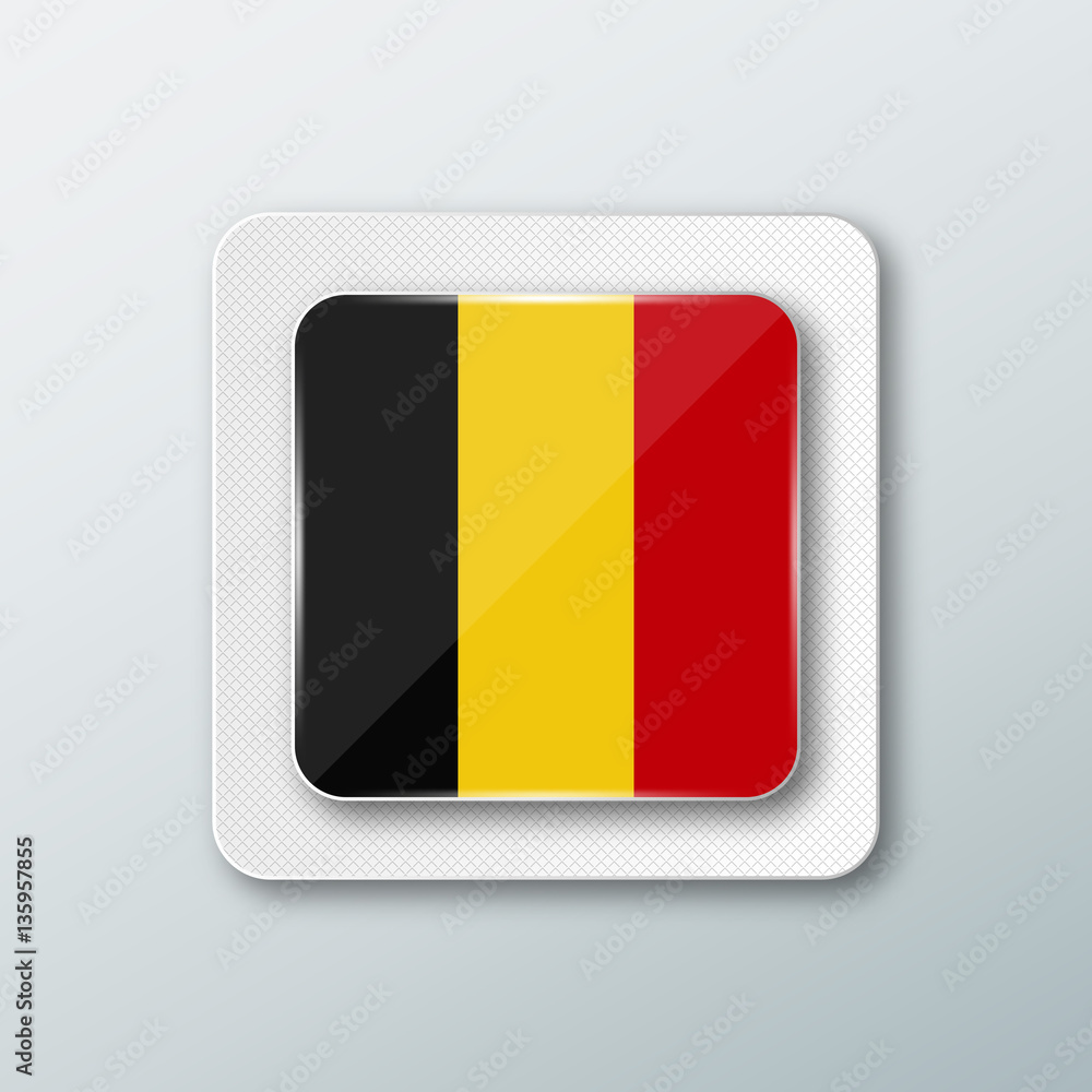 Fototapeta premium Square button with the national flag of Belgium with the reflection of light. Icon with the main symbol of the country.