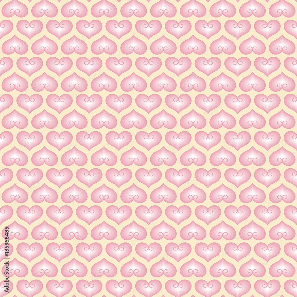 White wallpaper with pink hearts. Pattern for Valentines day greeting. Vector pattern fond.
