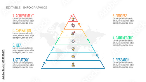 Presentation slide, page with 7 steps, parts. Editable stroke.