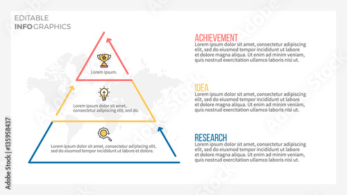Presentation slide, page with 3 steps, parts. Editable stroke.