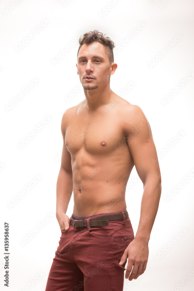 young man shirtless pants body muscular model