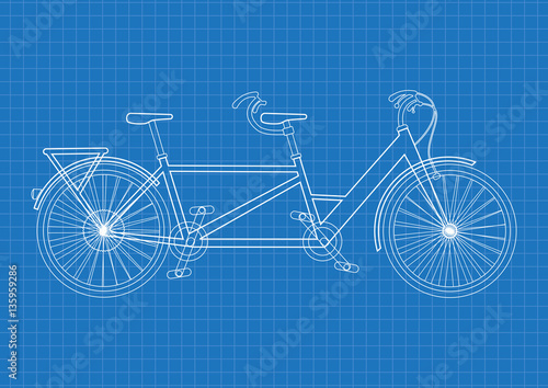 Blueprint of tandem bicycle in flat style