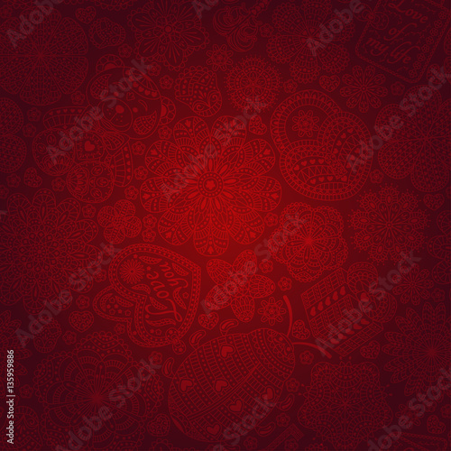 Valentines Day seamless pattern with many ornate elements. Vector illustration.