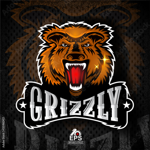 Beast face from the front with bared teeth. Logo for any sport team grizzly