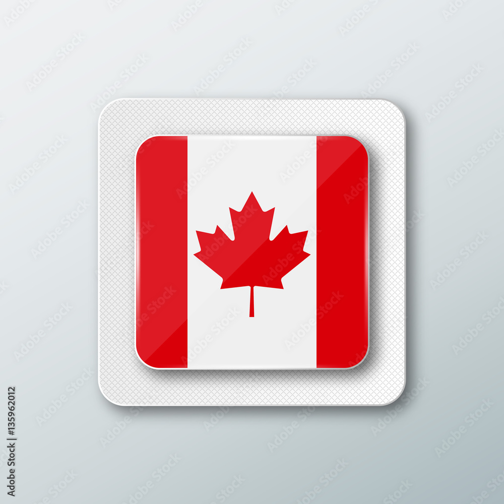 Square button with the national flag of Canada with the reflection of light. Icon with the main symbol of the country. Square button with the national flag of Canada with the reflection of light. Icon with the main symbol of the country.