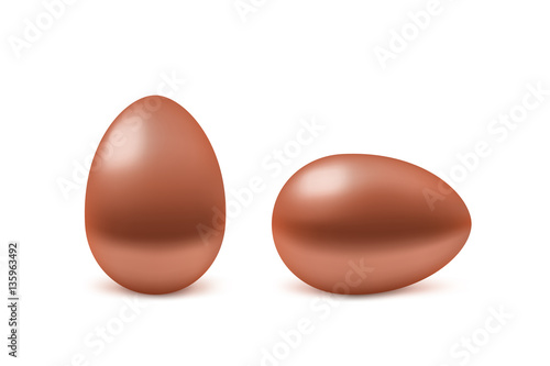 Two vector realistic bronze eggs. Isolated easter eggs on white background. Holiday decoration