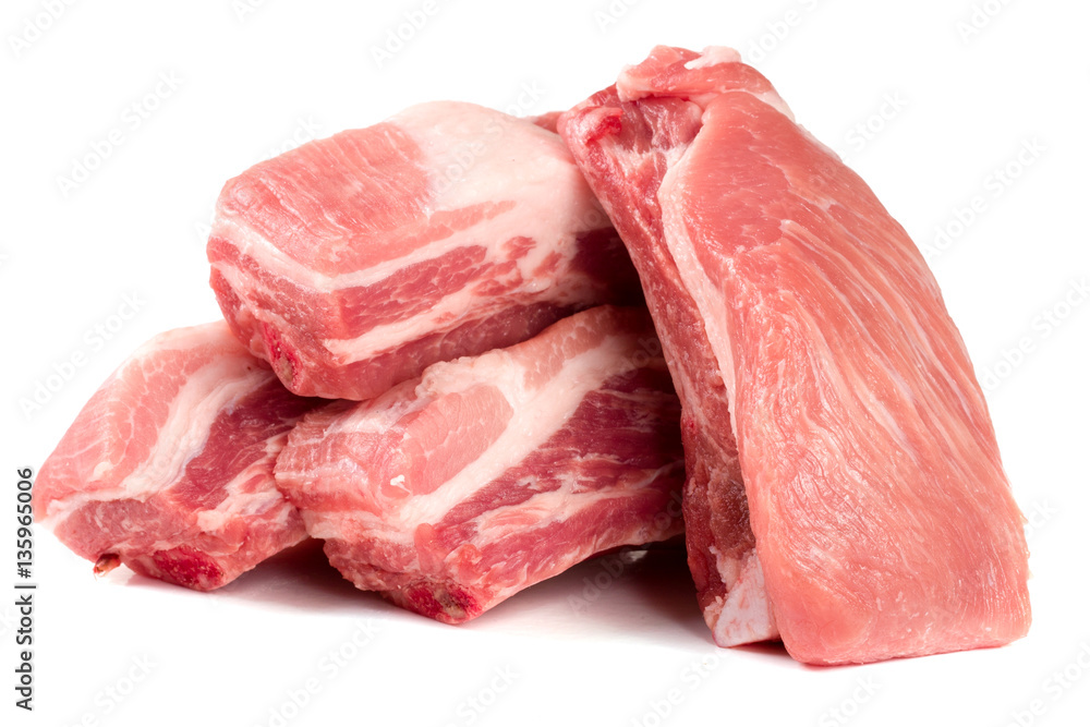 pieces of pork isolated on white background pieces of pork isolated on white background
