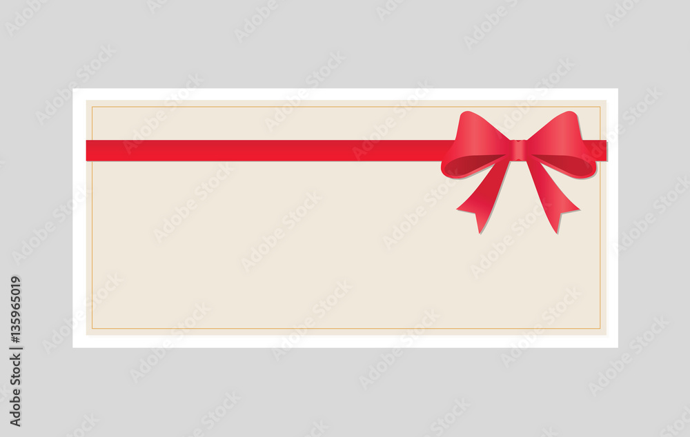 Gift Card With Red Ribbon And A Bow on background. Gift Voucher Template. Vector image. Gift Card With Red Ribbon And A Bow on background. Gift Voucher Template. Vector image.