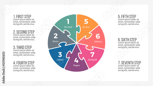 Pie chart. Presentation template with 7 steps, options.