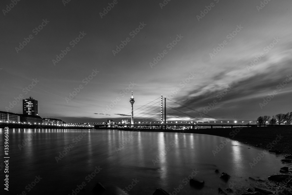 View From Oberkassel To Duesseldorf Harbor Germany / Black And W