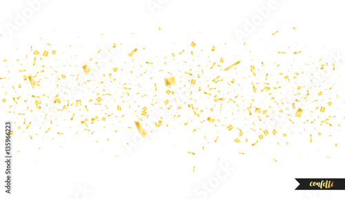 Golden confetti. Holiday shiny confetti on white background. Flying confetti
