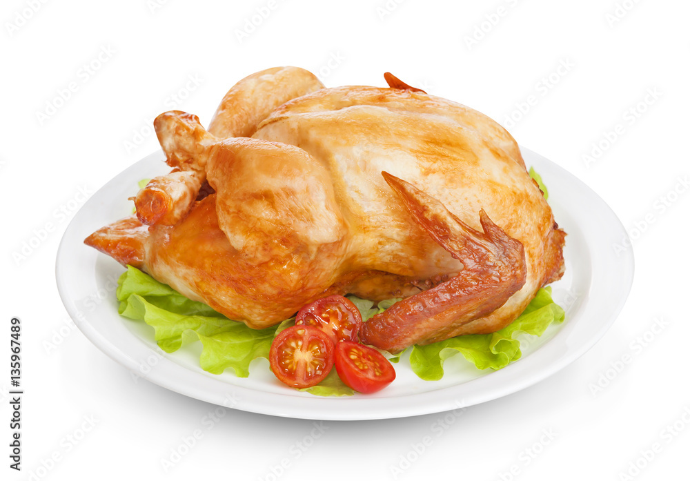 Roasted chicken on white Roasted chicken on white