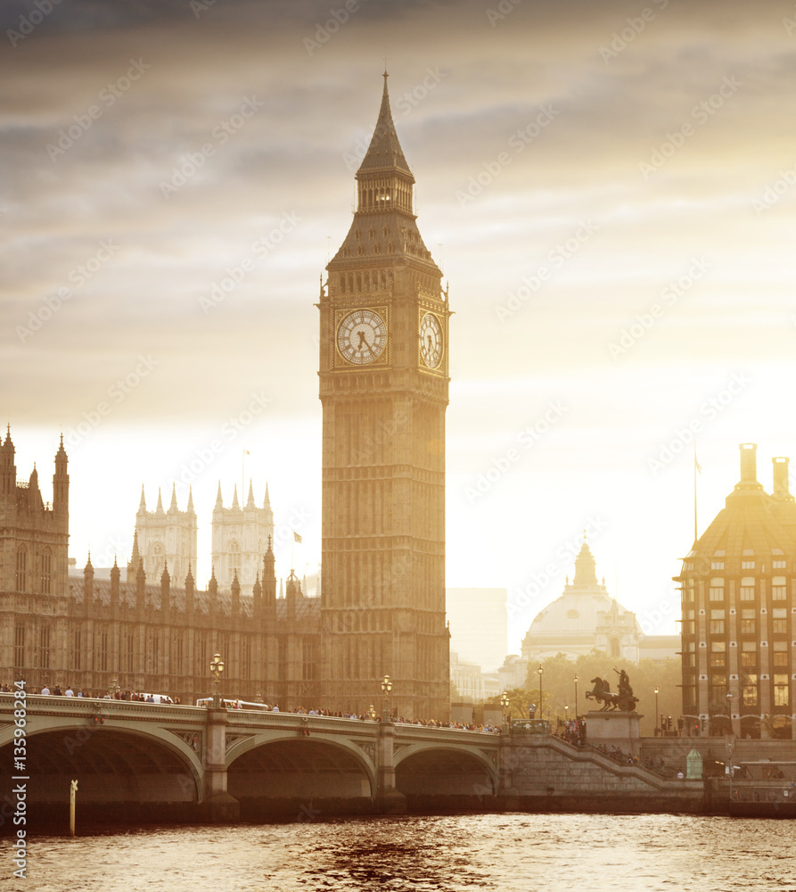 Big Ben and Westminster at sunset, London, UK - obrazy, fototapety, plakaty 
