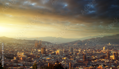 Photography Barcelona in sunset time, Spain