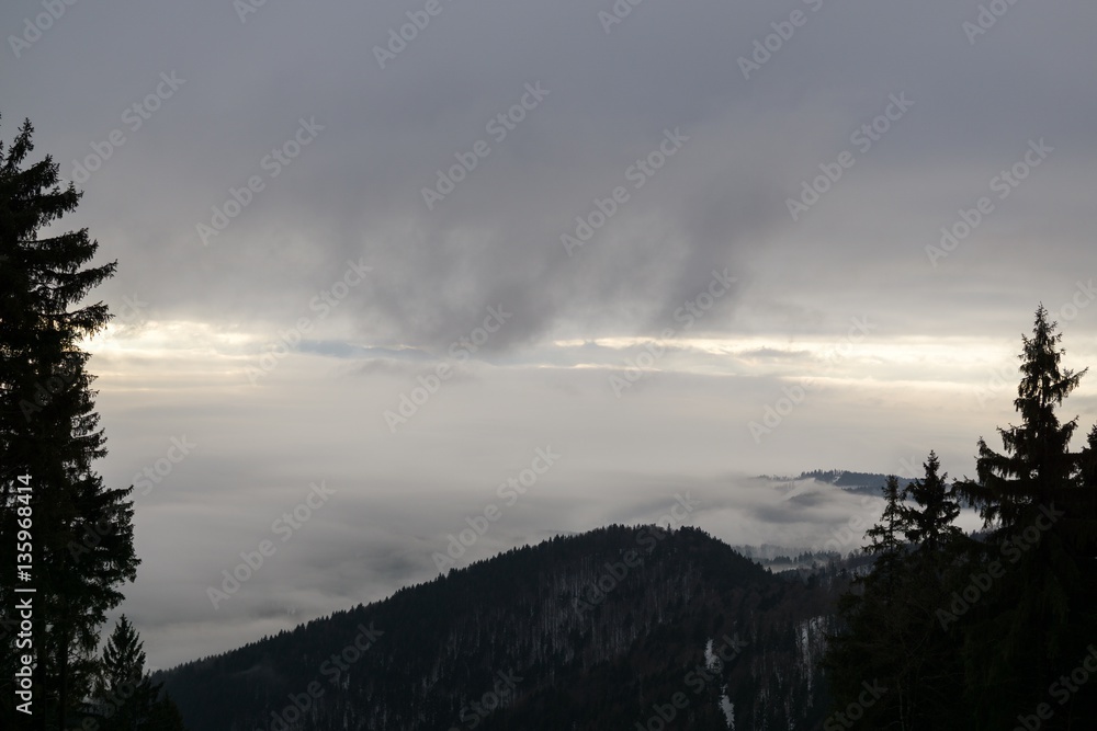 View from mountains with cloudy inversion below. Slovakia View from mountains with cloudy inversion below. Slovakia