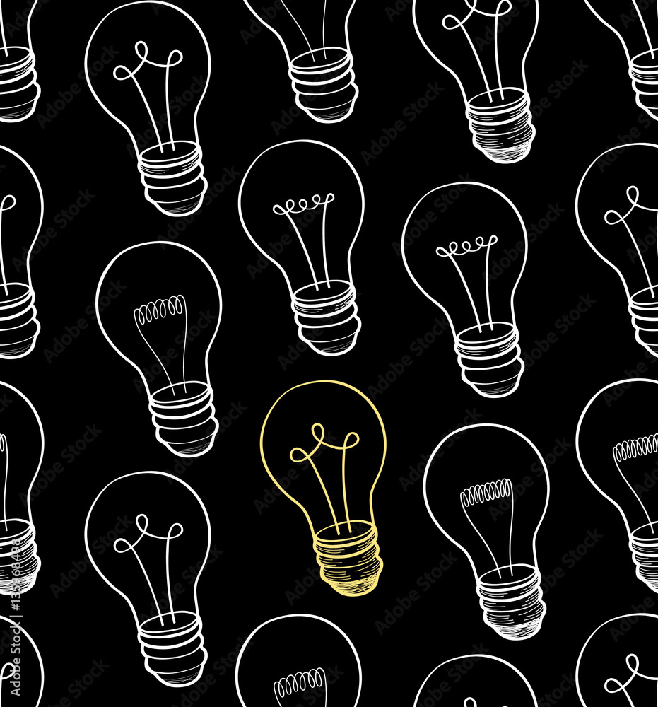 Bulb background. Electric lamp seamless pattern. Energy light doodle ornament Bulb background. Electric lamp seamless pattern. Energy light doodle ornament