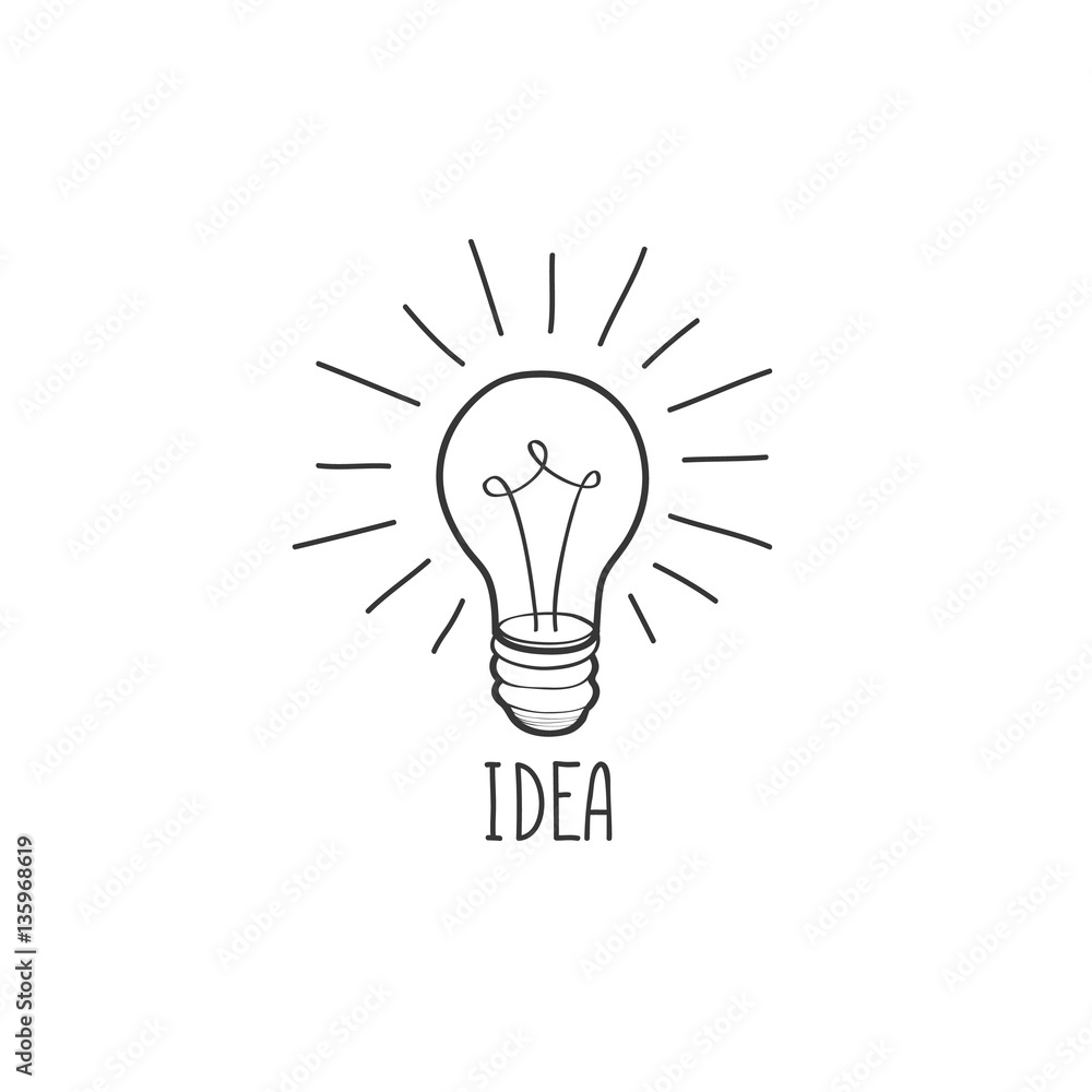 Lamp bulb isolated over white background with handwritten lettering IDEA Lamp bulb isolated over white background with handwritten lettering IDEA