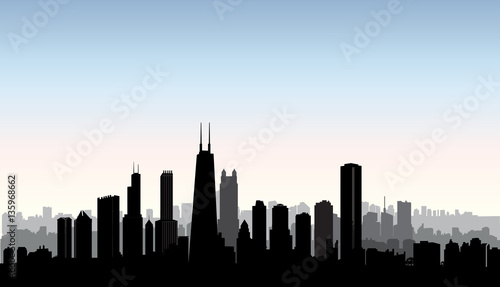 Chicago city buildings silhouette. USA urban landscape. American famous skyline photo