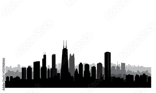 Chicago city buildings silhouette. USA urban landscape. American famous skyline photo