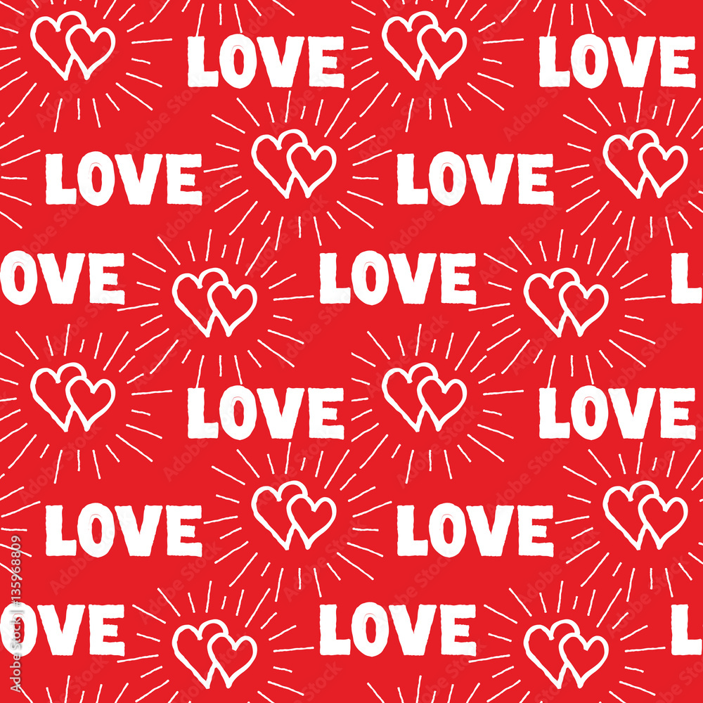 Love hearts seamless pattern. Doodle ornamental hand drawn lettering backgound Love hearts seamless pattern. Doodle ornamental hand drawn lettering backgound