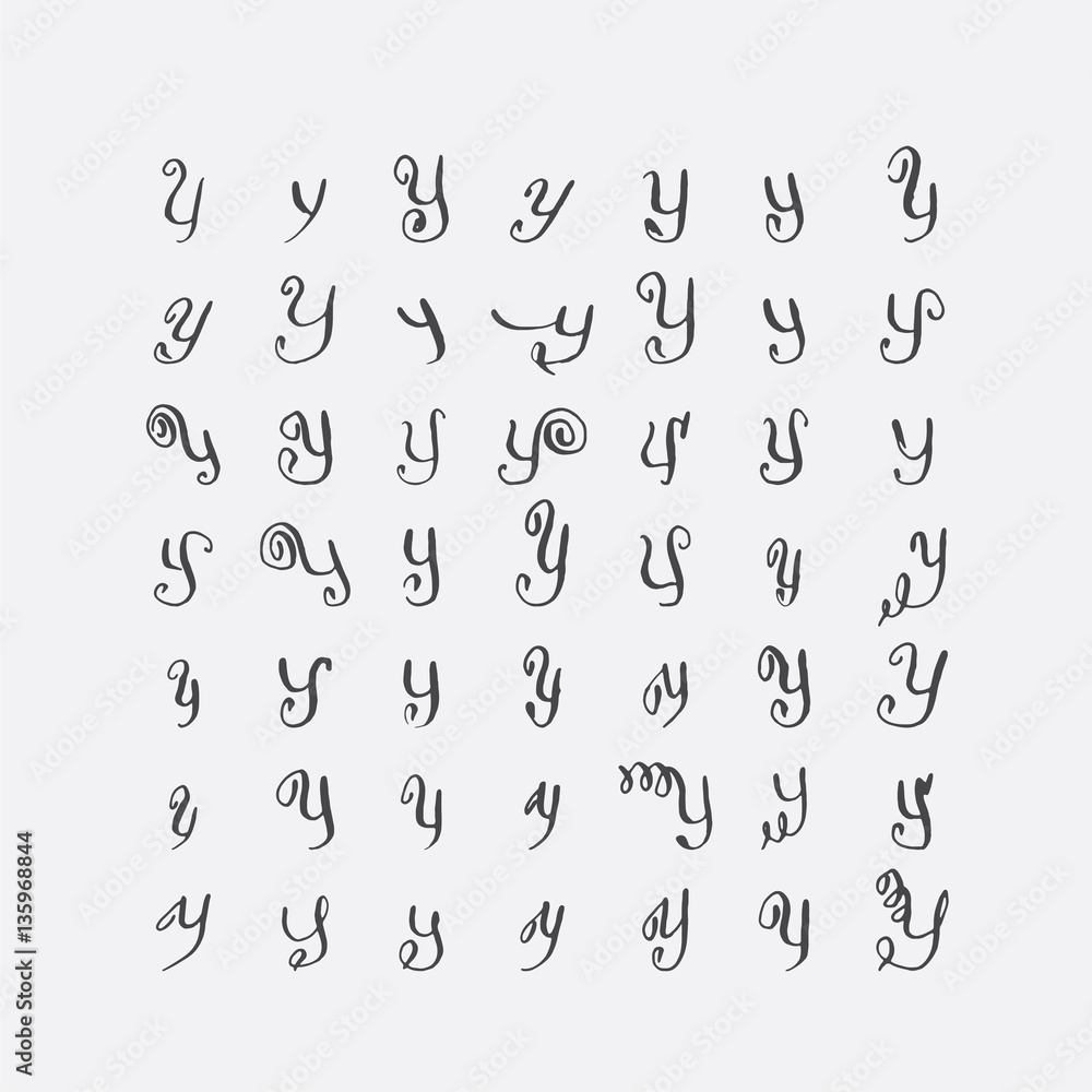 Vector set of calligraphic letters Y, handwritten with pointed nib, decorated with flourishes and decorative elements. Isolated on grey black imperfect letters sequence. Various shapes collection. Vector set of calligraphic letters Y, handwritten with pointed nib, decorated with flourishes and decorative elements. Isolated on grey black imperfect letters sequence. Various shapes collection.