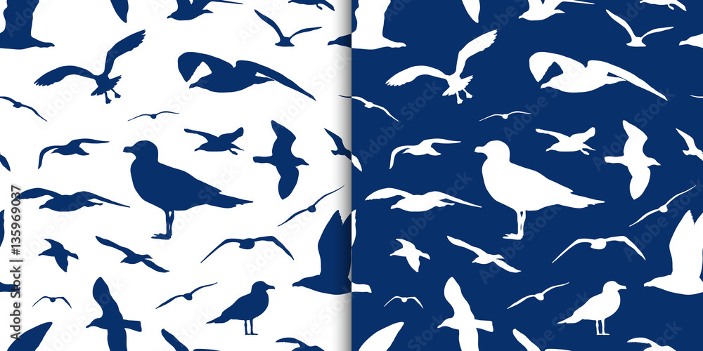 Obraz premium Seagull silhouette seamless pattern vector background