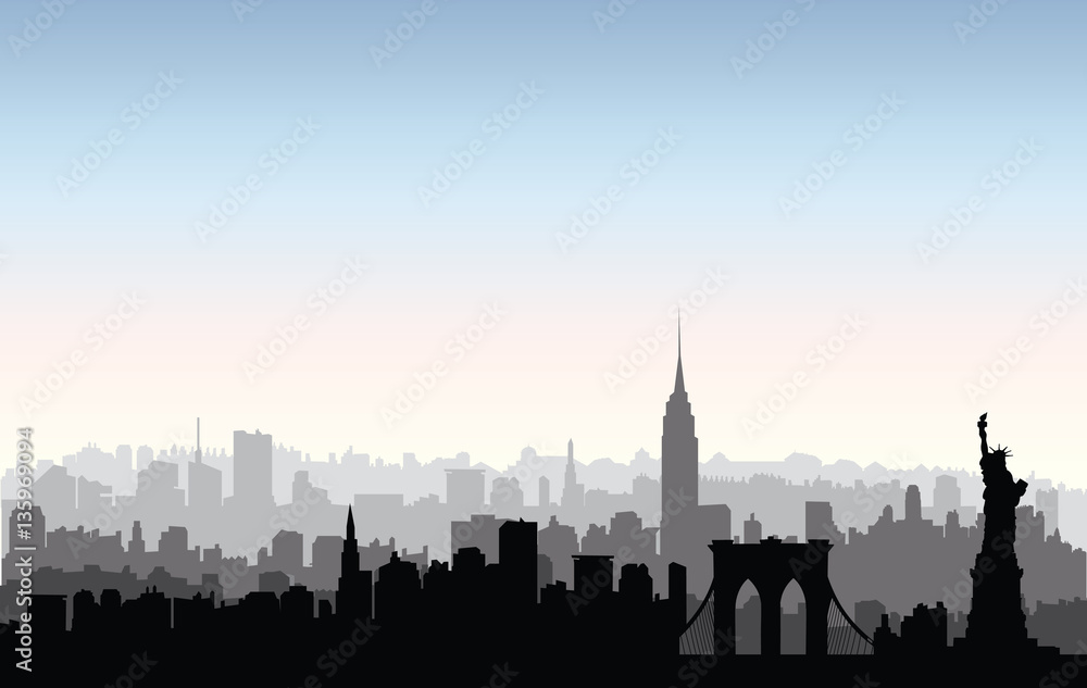 New York City buildings silhouette. American urban landscape. NYC skyline, USA landmarks buildings silhouette. American urban landscape. Ne