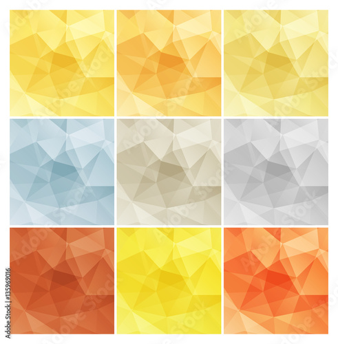 Vector shiny polygonal rectangular blank backgrounds in gold whi