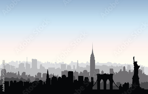New York City buildings silhouette. American urban landscape. NYC skyline, USA landmarks buildings silhouette. American urban landscape. Ne photo
