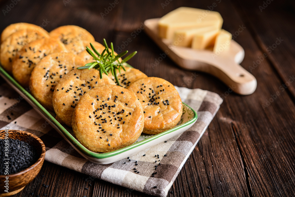 Fotografie Savory cheese cookies with black cumin seeds