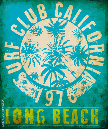Plakat Surf Club Tropical grafika z typografią