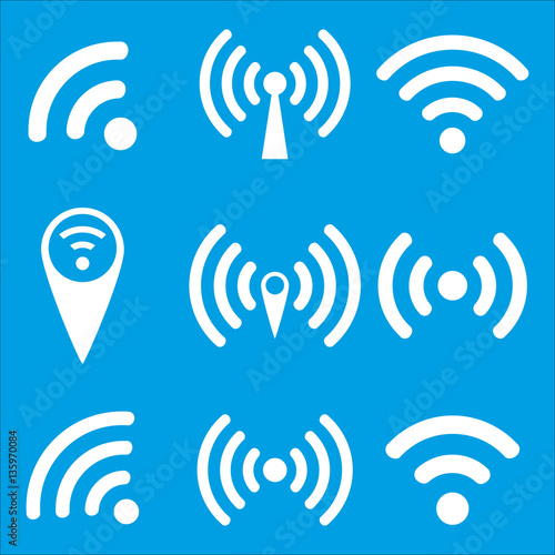 Set of WI-FI icons and wireless connection airwaves isolated on a blue background, vector illustration for web design EPS10